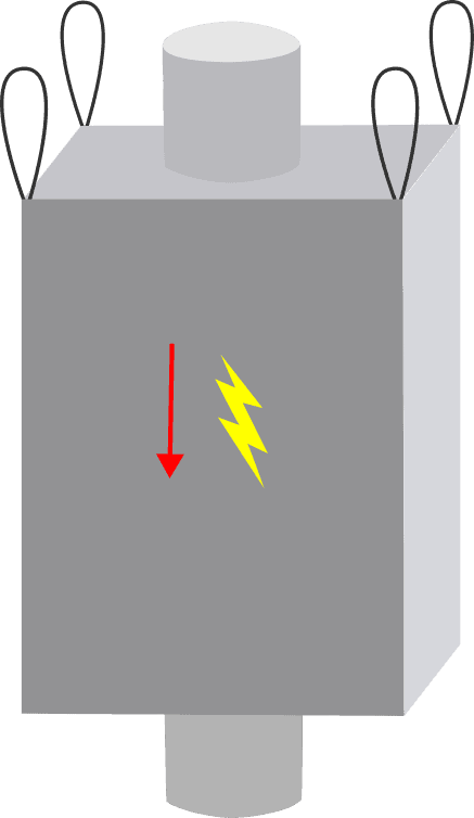 A gray bag with a red lightning bolt and arrow