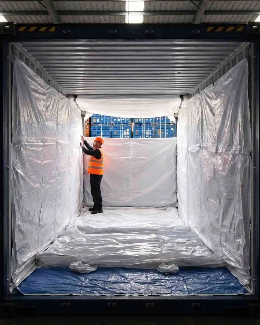 Installation of a container liner inside a shipping container